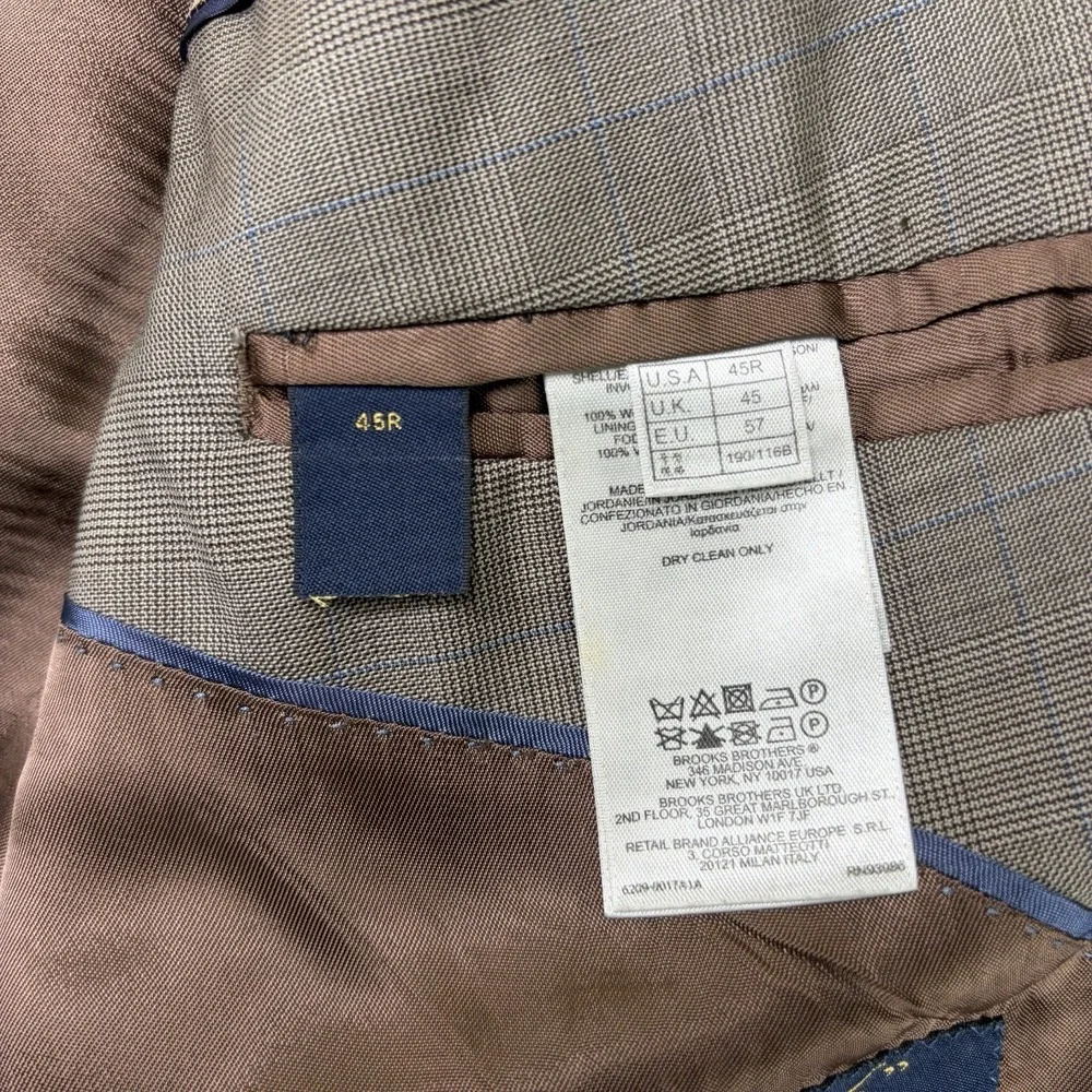 Brooks Brothers 346 Madison Fit Windowpane Glen Plaid Wool Suit Mens 45R 34x29